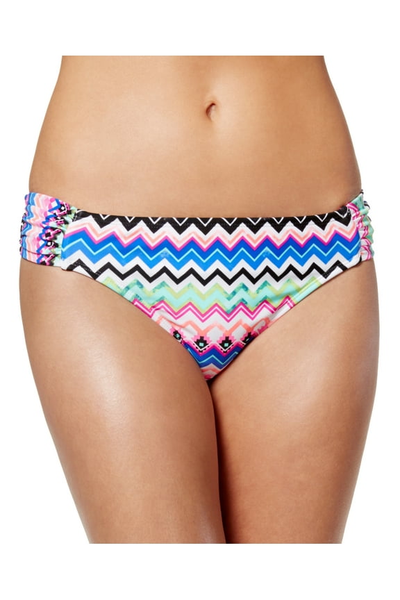 California Waves Juniors Chevron-Print Hipster Bikini Bottom, White, Medium