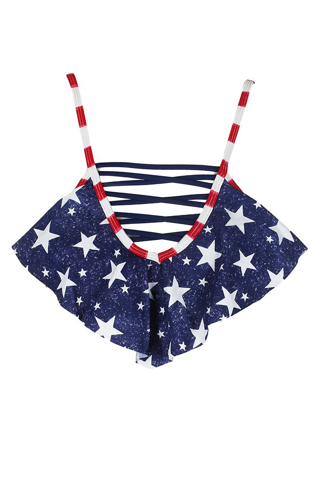 California Waves Juniors Navy Americana Strappy Flounce Bikini Top M