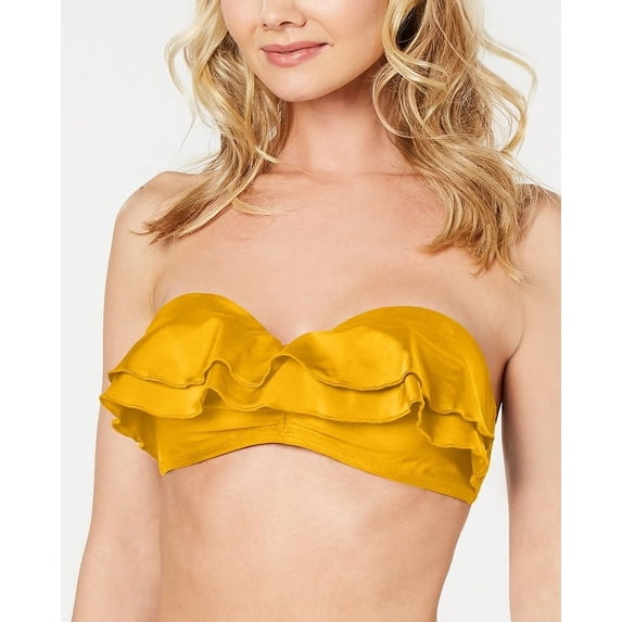 California Waves MARIGOLD Juniors' Flounce Bikini Bandeau Swim Top, US Medium