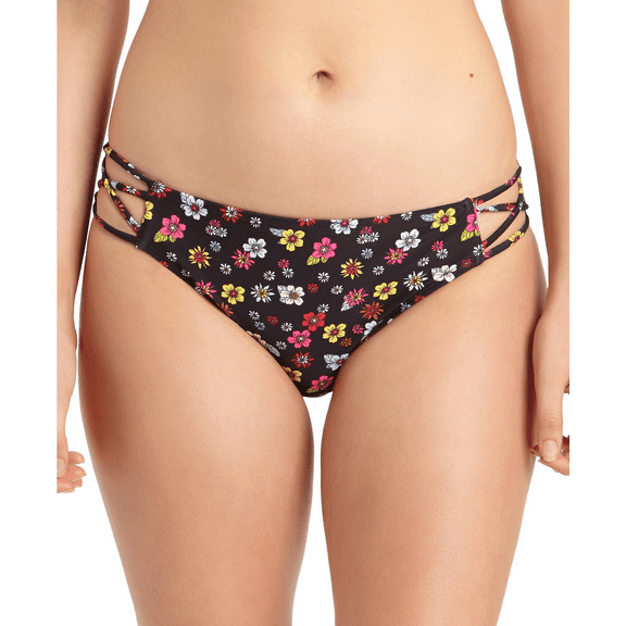 California Waves MULTI Floral-Print Strappy Hipster Bikini Swim Bottom, US Small