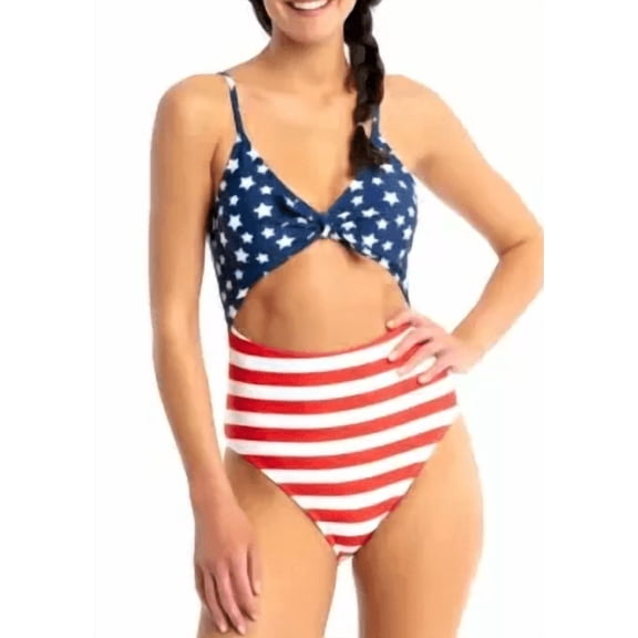 California Waves MULTI Juniors' Printed Cut-Out One-Piece Swimsuit, US X-Small