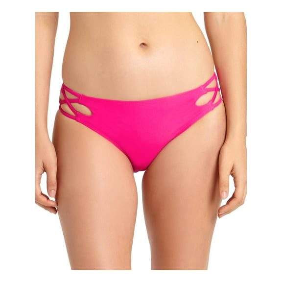 California Waves RASPBERRY Strappy Caged Hipster Bikini Swim Bottom, US X-Small