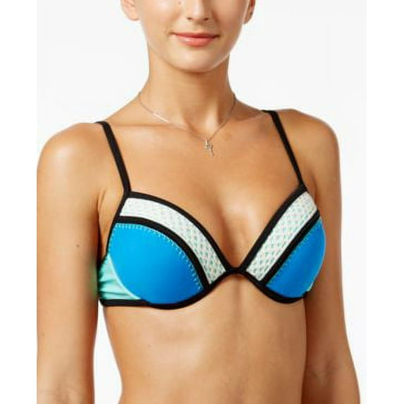 California Waves TONAL BLUE Crochet-Trim Push-Up Bikini Swim Top, US X-Small