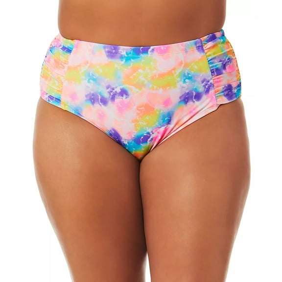 California Waves Trendy Plus Size Tie-Dye Dreams High-Rise Bikini Bottoms, Created for Macy's Women's Swimsuit