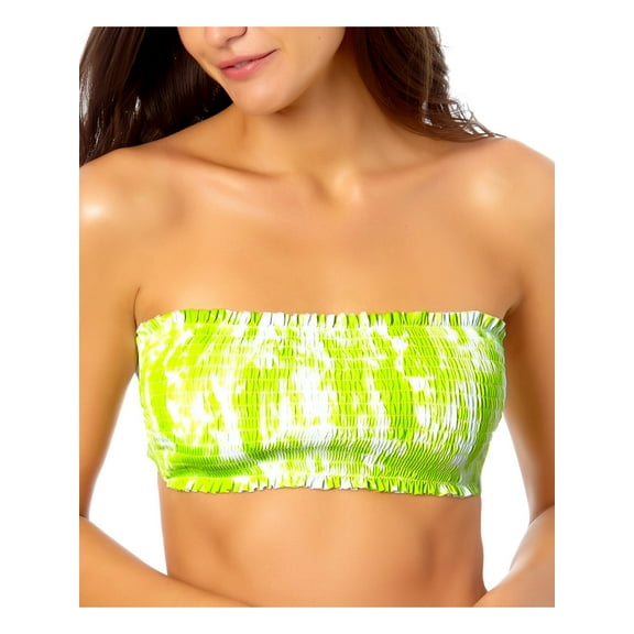 California Waves Women's Green Tie Dye Stretch Convertible Tie Lined Smocked Ruffled Square Neck Swimsuit Top XL