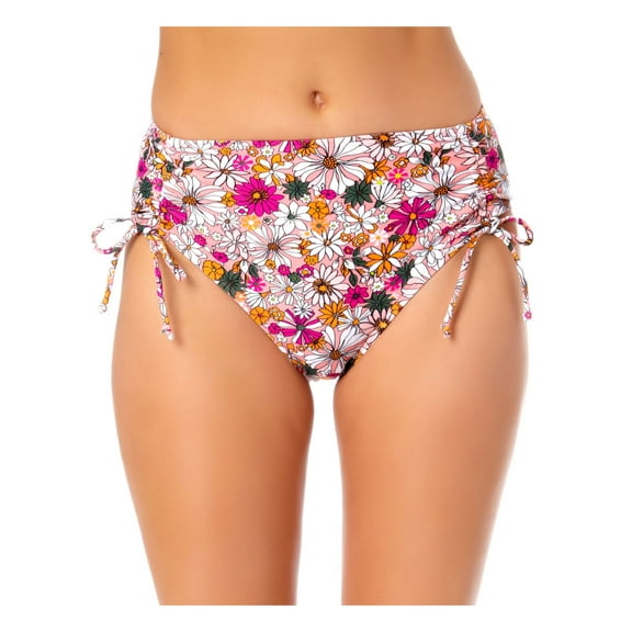 California Waves Women's Multi Color Floral Stretch LINED Moderate Coverage Tie Hipster Swimsuit Bottom M
