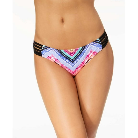 California Waves Women’s Strappy Hipster Bikini Bottoms Swimsuit, Printed Multi, Small