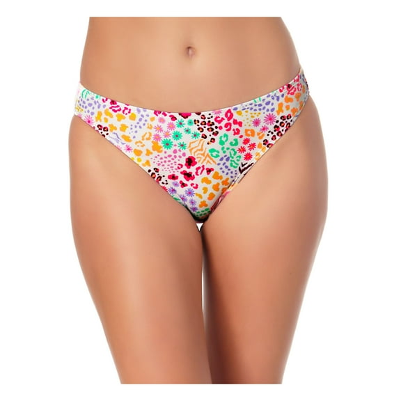 California Waves Women's White Printed Stretch Lined Moderate Coverage Hipster Swimsuit Bottom S