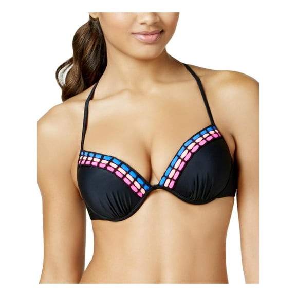 California Waves Womens Halter Racerback Bikini Swim Top Black D/DD