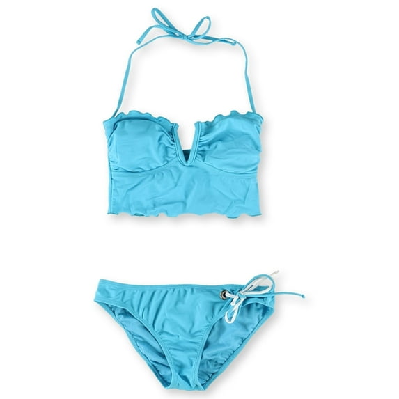 California Waves Womens Halter V-Neck 2 Piece Tankini, Blue, Small