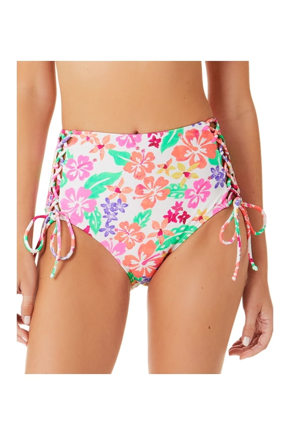 Juniors' Hawaii Sunsets Side-Lace-Up High-Waist Bikini Bottoms Multi S