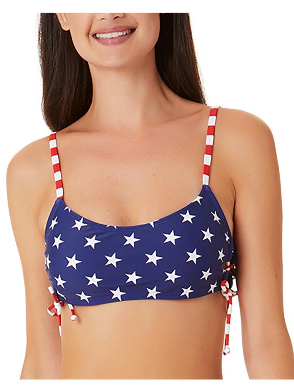 Womens Juniors Printed Lace-Up Bikini Swim top