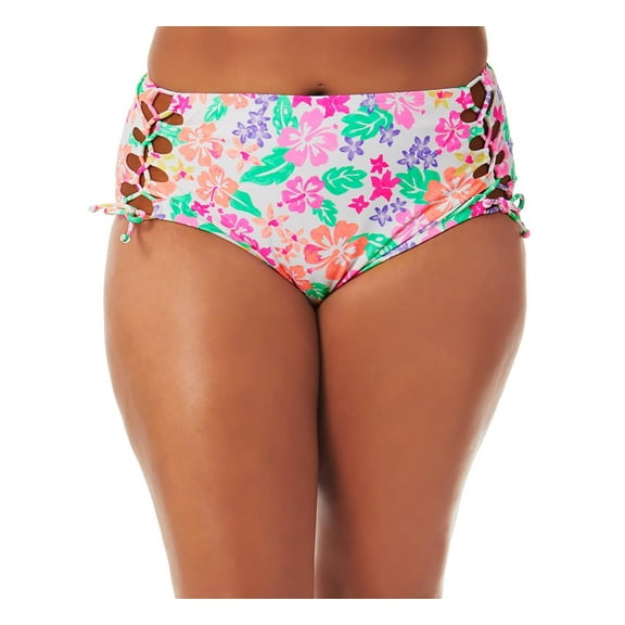 California Waves Womens Plus Floral Print High Waist Swim Bottom Separates