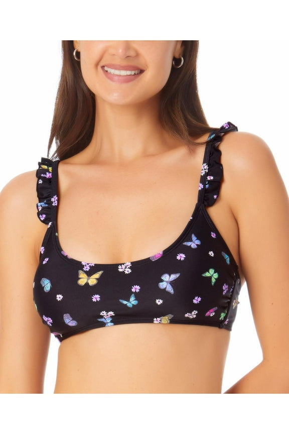 Womens Printed Ruffled Bikini Swim top