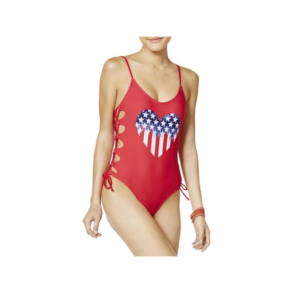 California Waves Womens Side Tie Heart One-Piece Swimsuit
