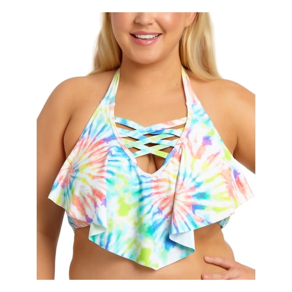 California Waves Womens Strappy Flounce Swim Top Separates White 20/22
