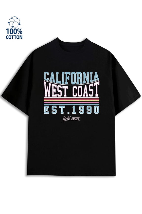 California West Coast Tee men's Los Angeles 180G 100% Cotton black graphics usa Vintage Unisex Shirt Crewneck tshirts Classic Unisex Shirt Short Sleeve tshirts Retro Unisex Shirt Crewneck tshirts
