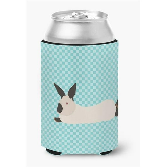 California White Rabbit Blue Check Can or Bottle Hugger - Blue