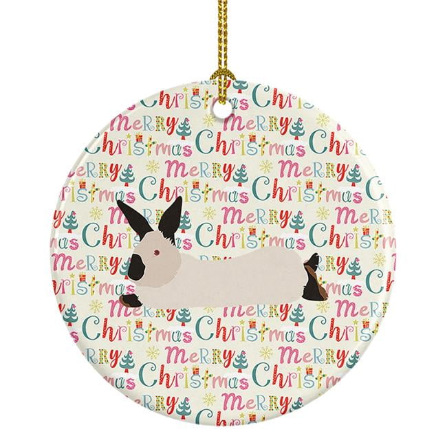 California White Rabbit Christmas Ceramic Ornament 2.8 in x 2.8 in