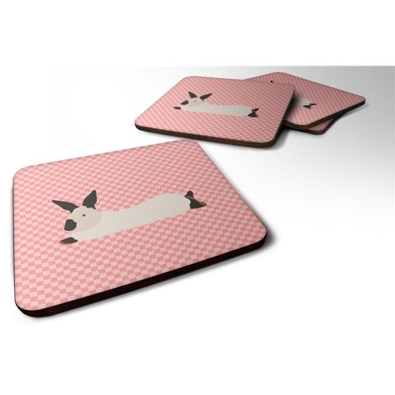 California White Rabbit Pink Check Foam Coaster, Set of 4