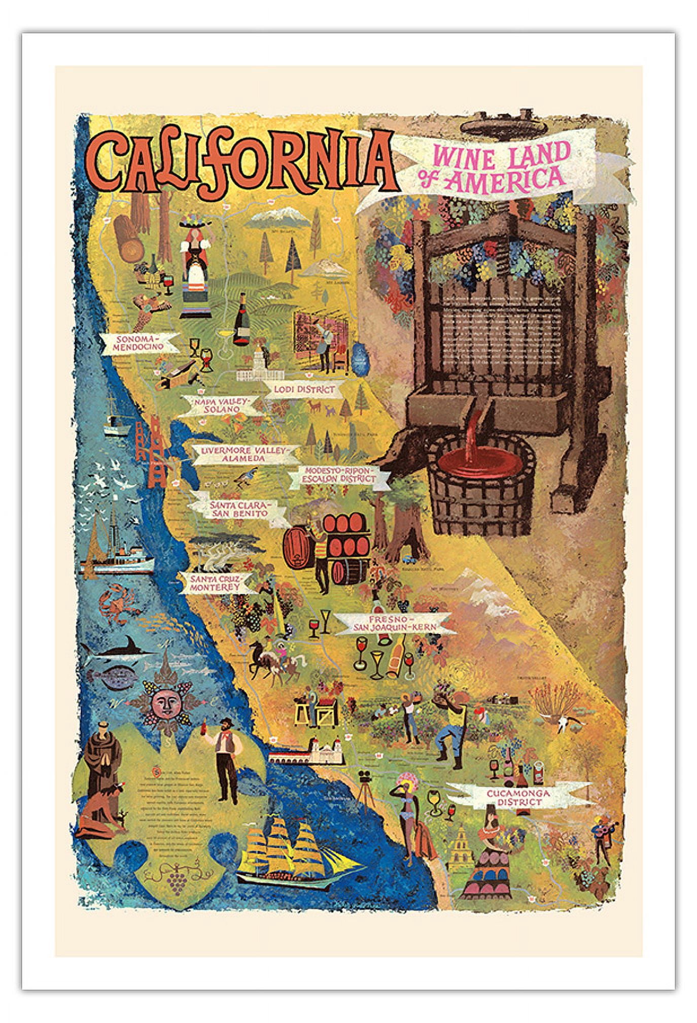 California - Wine Land of America - Vintage Pictorial Map by Amado ...