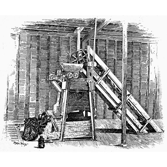 California Winery C1890. Na Wine Press In A Californian Winery. Wood Engraving American C1890. Print by