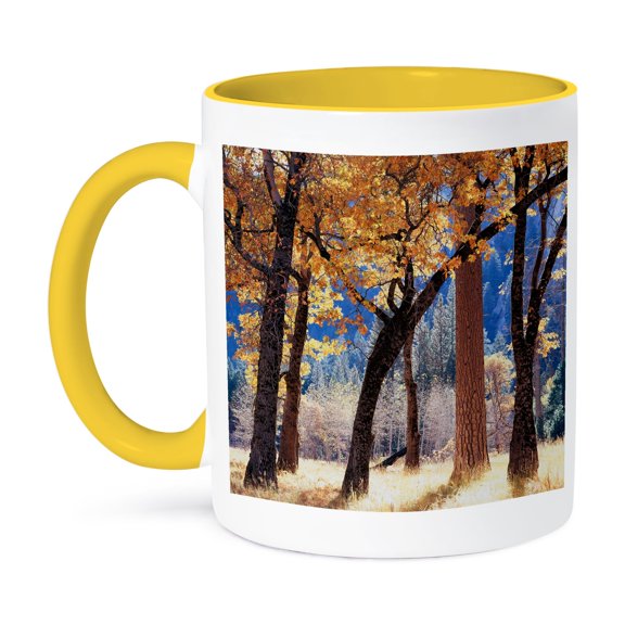 3dRose, California, Yosemite, California black oak trees in a meadow, 11oz Two-Tone Yellow Mug