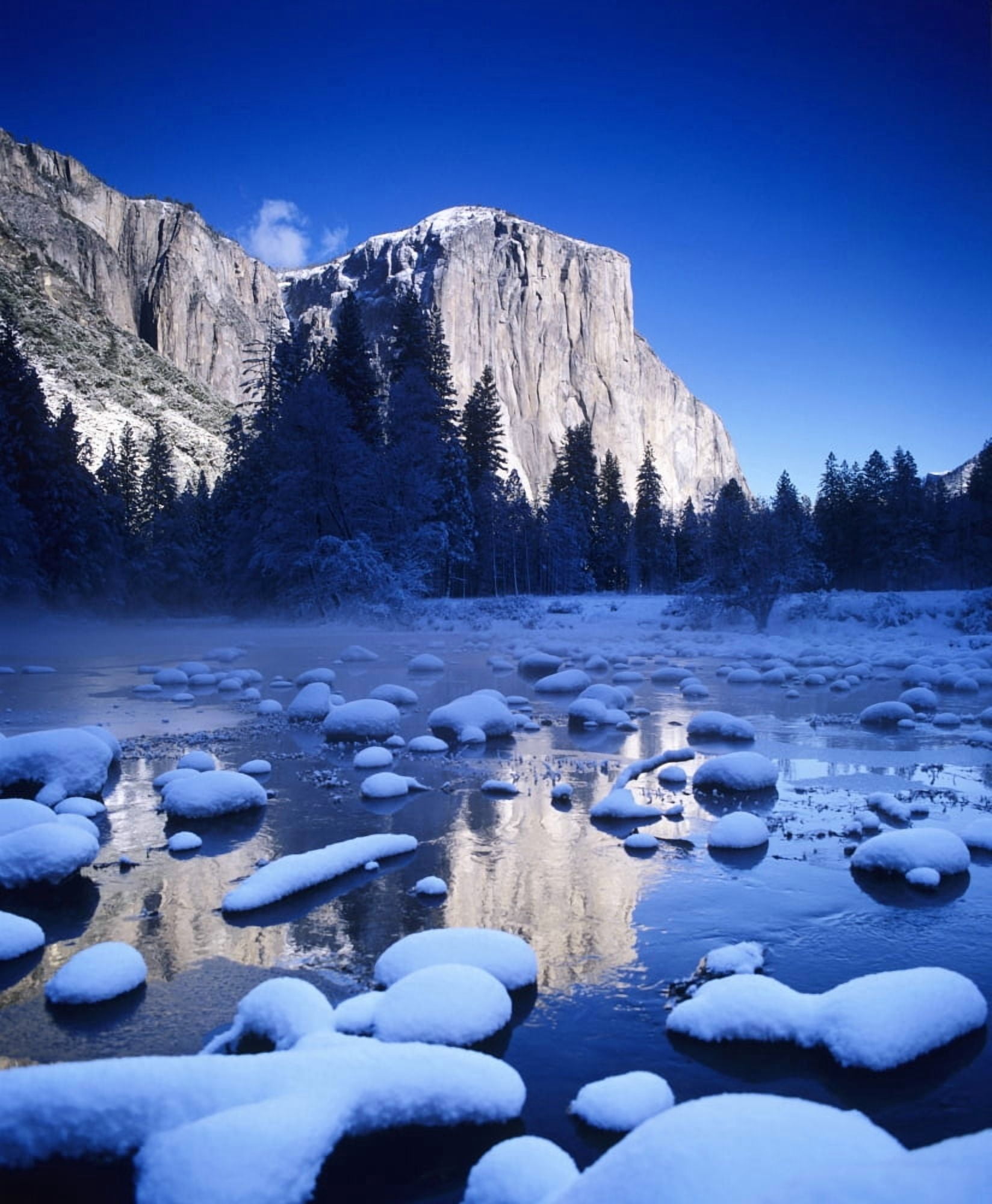 California Yosemite National Park Yosemite Valley Snowy Landscape Of El Capitan And Merced River Canvas Art - Michael Howell Design Pics (14 x 17)