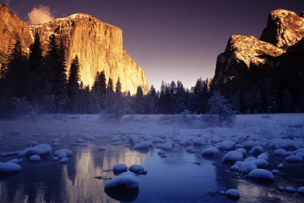 California Yosemite National Park Yosemite Valley Sunset Over El Capitan And Snowy Merced River Canvas Art - Michael Howell Design Pics (17 x 11)