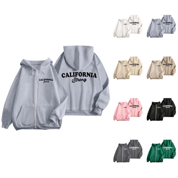 California Zip Up Hoodie for Women 2025 Long Sleeve Casual Graphic Hooded Sweatshirt with Pockets Jacket Coat