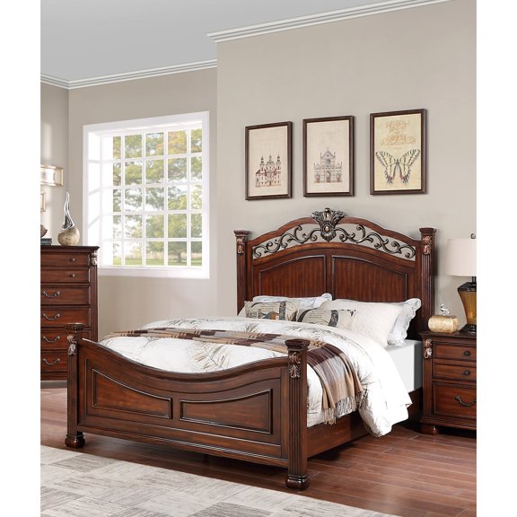California king size pine bed frame in dark cherry color / Create an elegant bedroom atmosphere