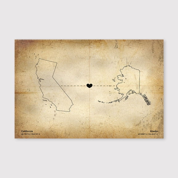 California to Alaska Map Canvas Wall Art 8x12 inch -California to Alaska Map Rustic Vintage Canvas Wall Art for Farmhouse Living Room Decoration