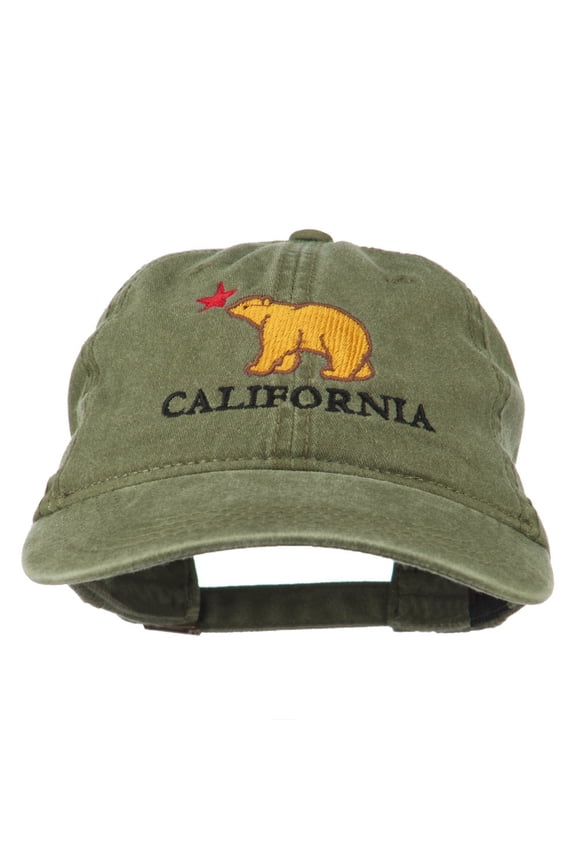 California with Bear Embroidered Washed Cap - Olive Green OSFM