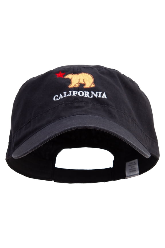 California with Bear and Star Embroidered Big Size Adjustable Ripstop Army Cap - Black XL-3XL
