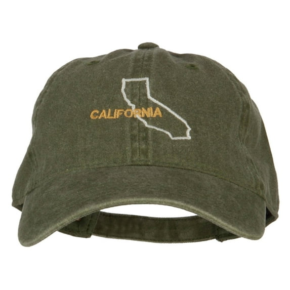 California with Map Outline Embroidered Washed Cotton Twill Cap - Olive OSFM