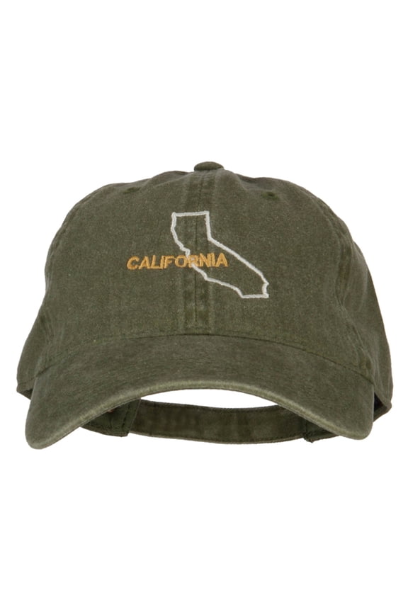 California with Map Outline Embroidered Washed Cotton Twill Cap - Olive OSFM