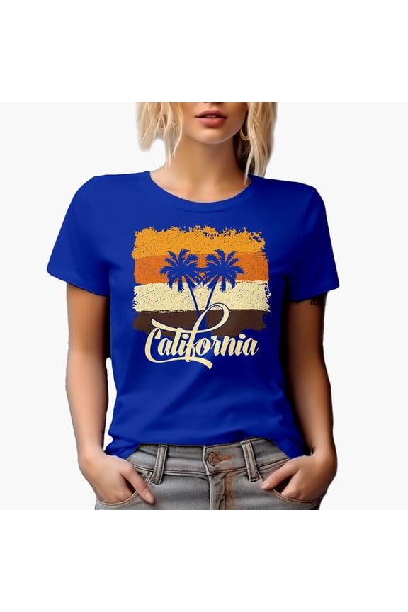 California with Palm Trees, Beach or Summer Themed, Royal Blue T-Shirt, XL