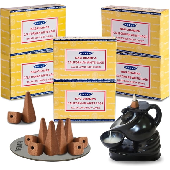 Californian White Sage Backflow Incense Cones for Waterfall Aromatic Smoke Fountain Haze Falls and Mat Bundle - Pack of 6