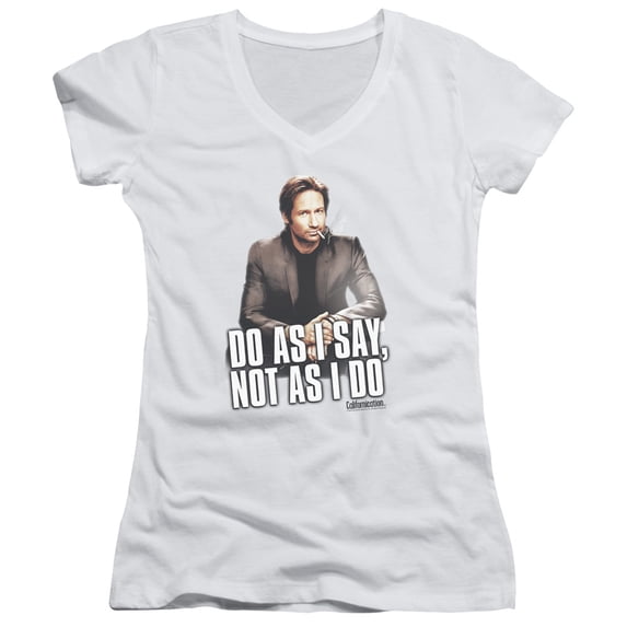 Californication Do As I Say Junior Women's V-Neck T-Shirt White