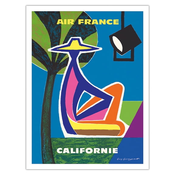 Californie (California) - France - Vintage Airline Travel Poster by Guy Georget c.1963 - Fine Art Matte Paper Print (Unframed) 24x32in