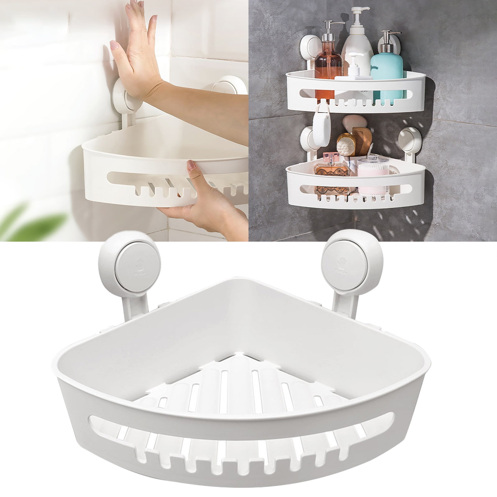 Calili No Drill Corner Shower Caddy Suction, Plastic No Drill Bathroom ...