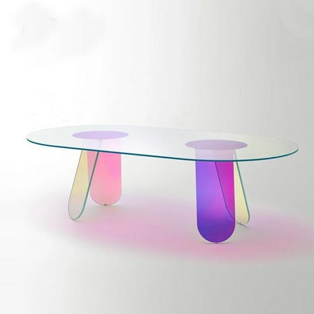 Calini Coffee Table - Iridescent Multi-chromatic Coffee Table, Magical experiences at every angle. Gradient, acrylic, crystal table Casa Di Lumo design.