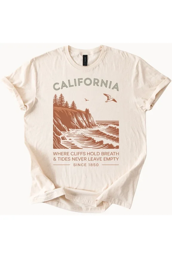 Calinia Coastal Cliffs Graphic T Shirt Nature Ocean Waves Scenic Tr Size S-5Xl Heygategoo Tee
