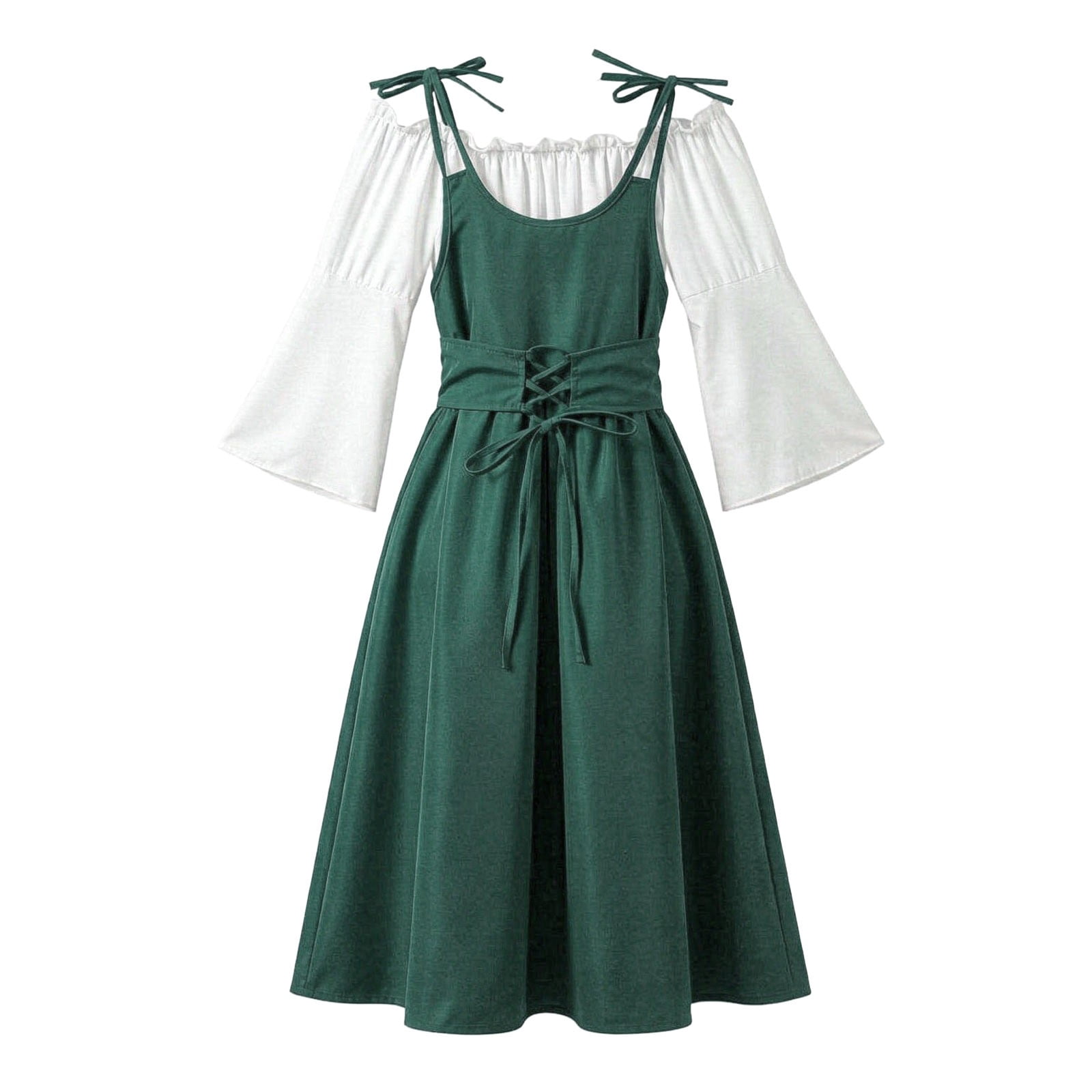 Yellow Renaissance Dresses Calisse Girls Renaissance Dress Set 2 Piece Lace Up Overdress with Bell ...