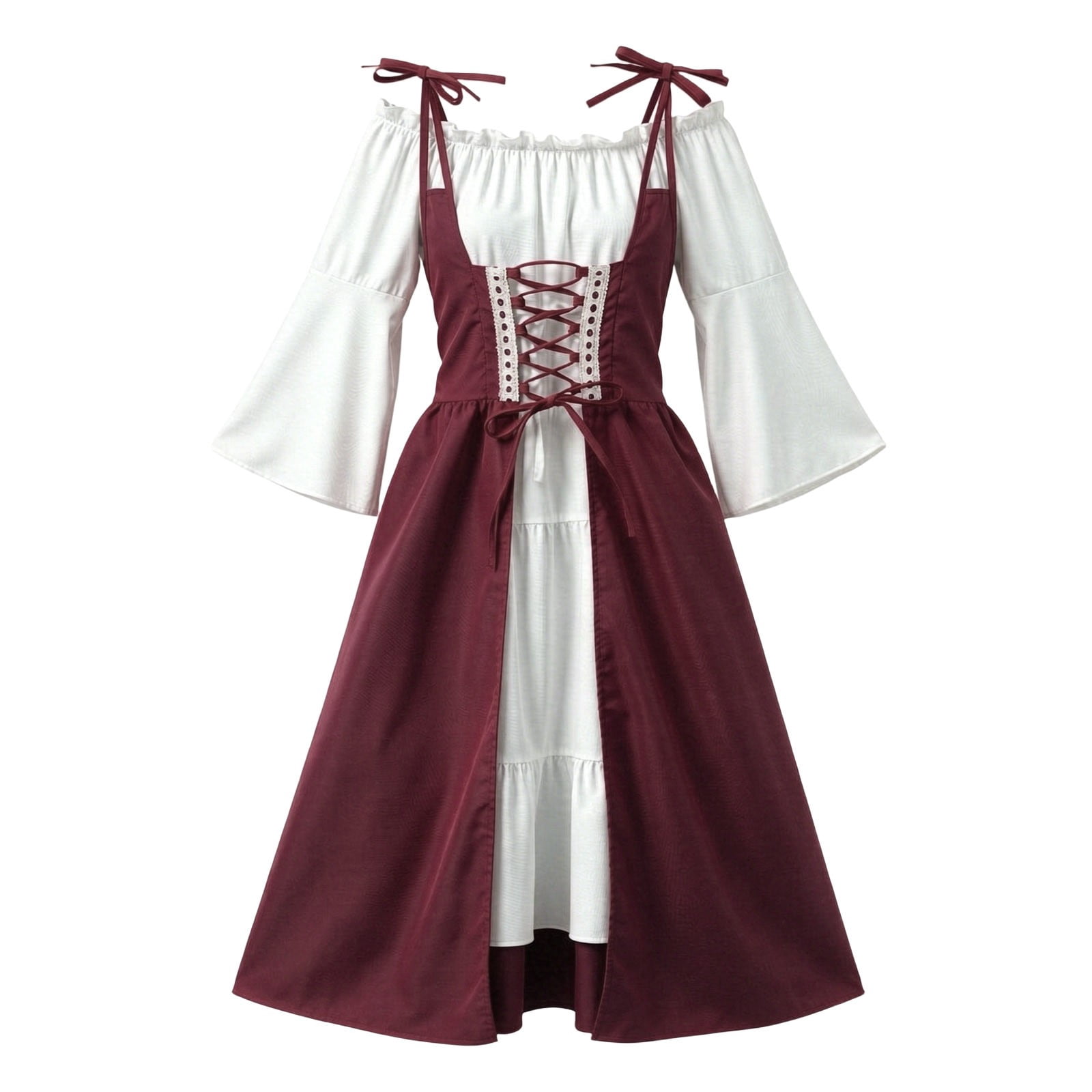 Yellow Renaissance Dresses Calisse Girls Renaissance Dress Set 2 Piece Lace Up Overdress with Bell ...