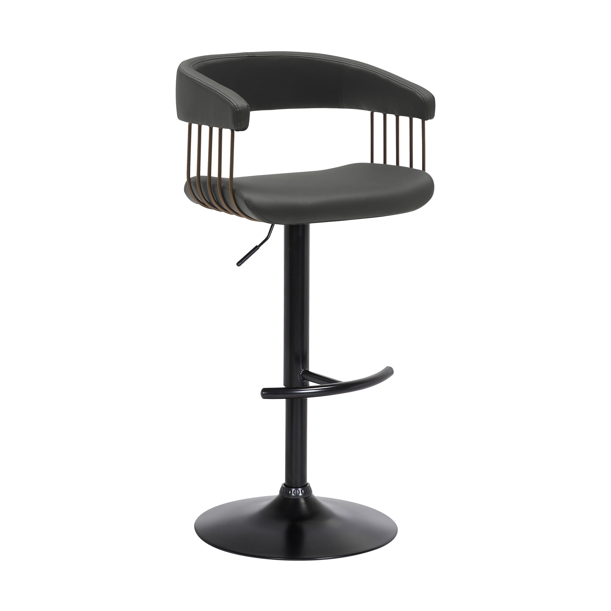 Calista Black Faux Leather Adjustable Swivel Counter Stool with Metal Base