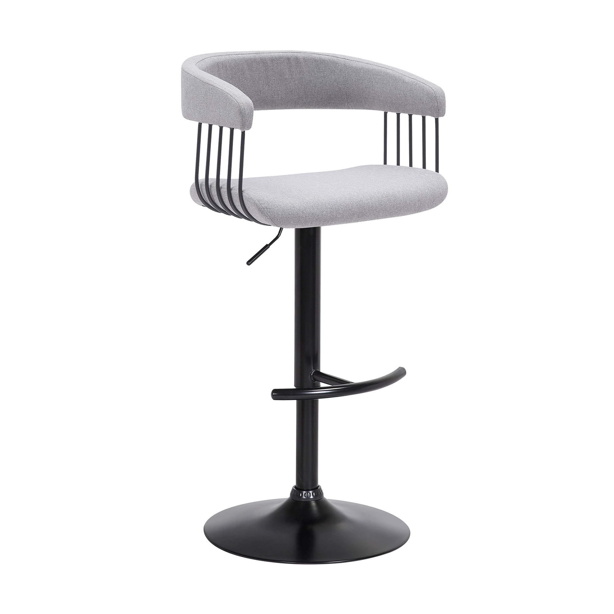 Calista Light Gray Adjustable Swivel Bar Stool with Black Metal Base