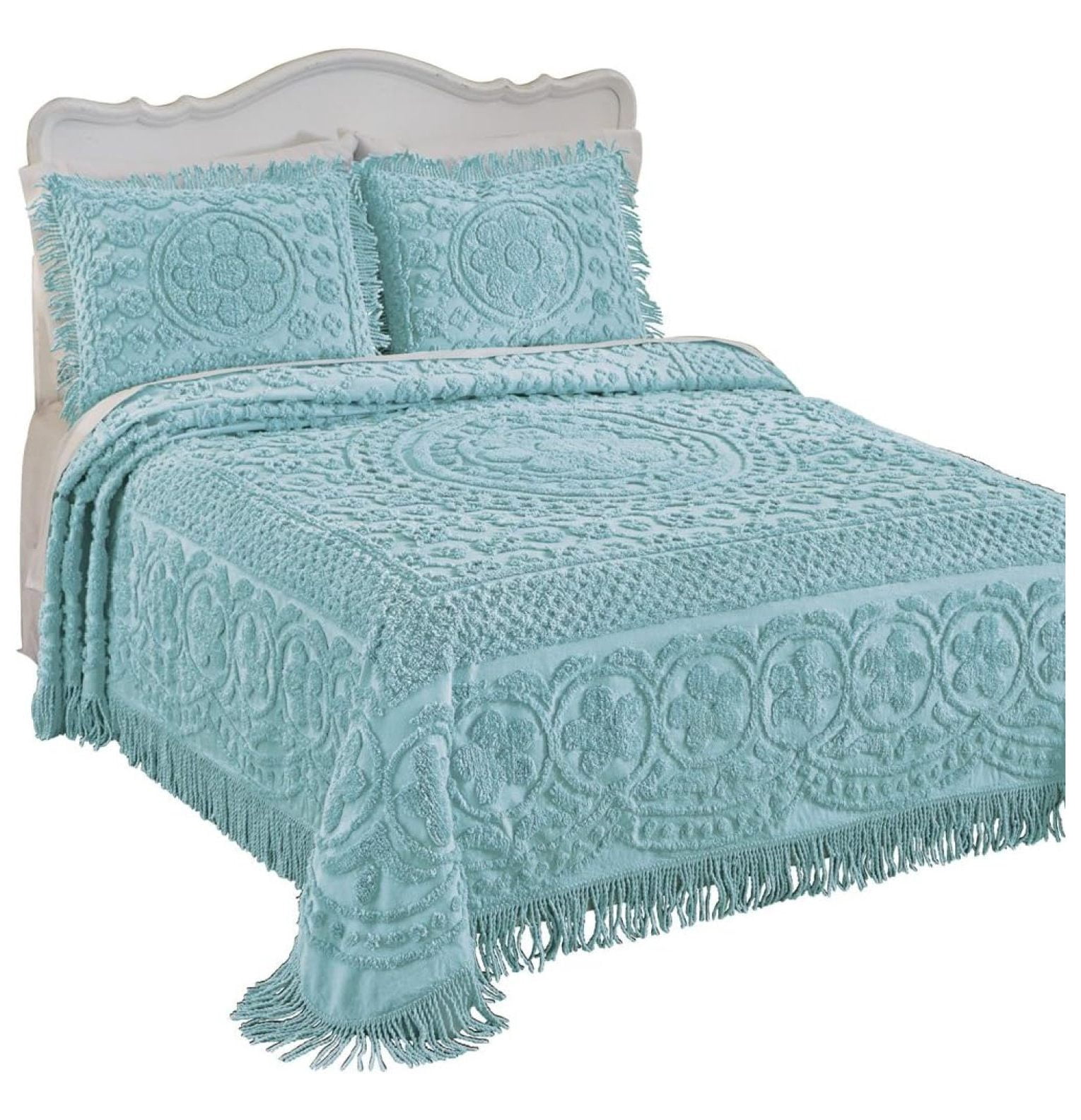 Calista Chenille Lightweight Bedspread with Fringe Border, Turquoise