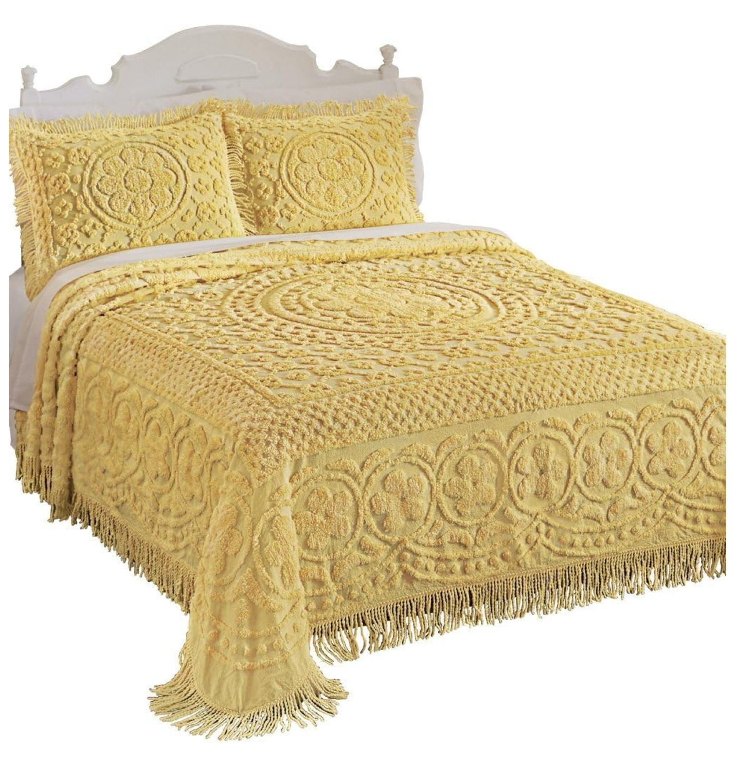 Calista Chenille Lightweight Bedspread with Fringe Border, Yellow, Full