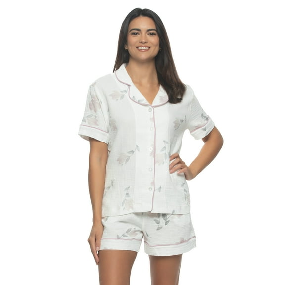 Calista Pajama Shorts Set (Floral Buds, Small)